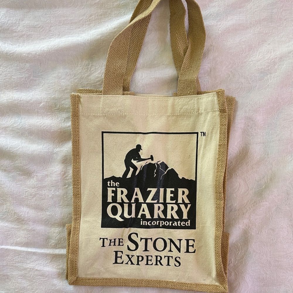 The Frazier Quarry The Stone Experts Canvas Tote - Beige with Black Print